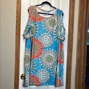 Blue and Orange Cold Shoulder Mini Sundress